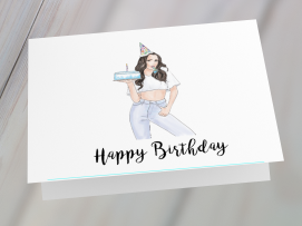 Greeting Card - Happy Birthday Girl Cake